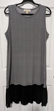 MICHAEL Michael Kors Black White Houndstooth Pleated Drop Hem Tank Dress Size Lg